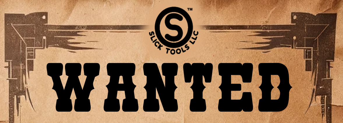 Wanted poster header with Slick Tools logo